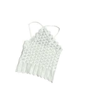 MNG by Mango White Crochet Cropped Sweater With Halter Neckline Size XS